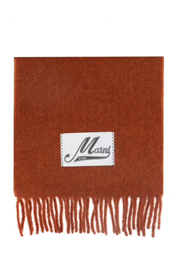 【関税＆送料込み】Marni Scarf With Logo Marni Mohair & Wool Maxi Logo Scarf - Neutral Grey | UP THERE